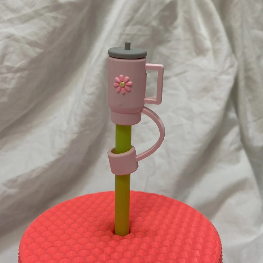 SHEIN 2 silicone straw cover cap for Stanley Cup. Pink & black straw toppers. - Picture 3 of 16
